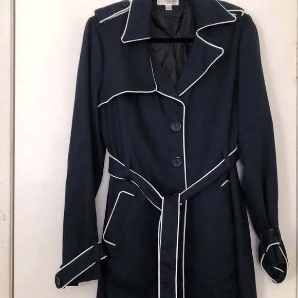Studio by JPR Dark Blue Trench Coat with White Accents - Picture 1 of 7